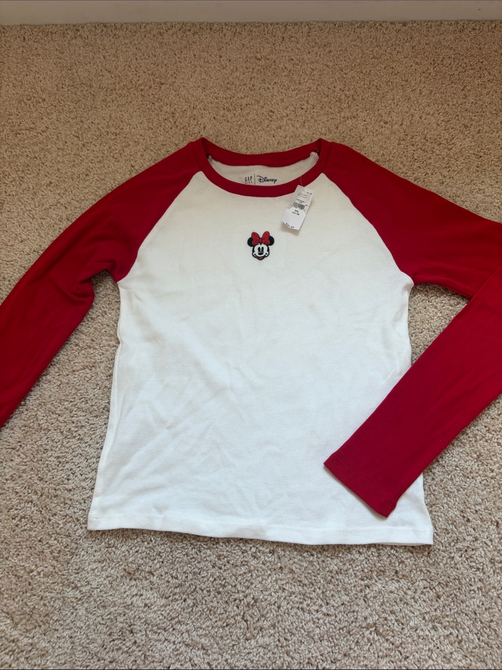 Girls Disney Red & White Minnie Raglan Long Sleeve Tee